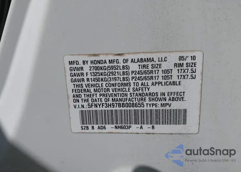 2011 Honda Pilot Touring from USA, damaged, VIN 5FNYF3H97BB008655